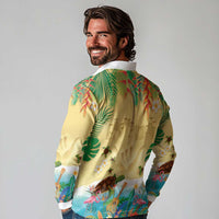 Hawaiian Alohawaii Long Sleeve Polo Shirt Tropical Plants and Animals on The Beach - Polynesian Pride