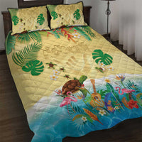 Hawaiian Alohawaii Quilt Bed Set Tropical Plants and Animals on The Beach - Polynesian Pride