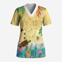 Hawaiian Alohawaii Scrub Top Tropical Plants and Animals on The Beach - Polynesian Pride