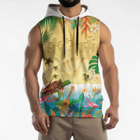 Hawaiian Alohawaii Sleeveless Hoodie Tropical Plants and Animals on The Beach - Polynesian Pride