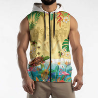 Hawaiian Alohawaii Sleeveless Zip Hoodie Tropical Plants and Animals on The Beach - Polynesian Pride