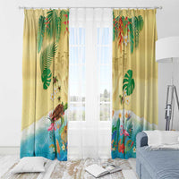 Hawaiian Alohawaii Window Curtain Tropical Plants and Animals on The Beach - Polynesian Pride