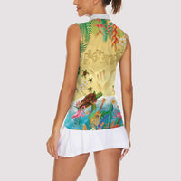Hawaiian Alohawaii Women Sleeveless Polo Shirt Tropical Plants and Animals on The Beach - Polynesian Pride