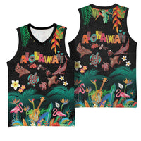 Hawaiian Alohawaii Basketball Jersey Tribal Sea Animals Tattoo and Tropical Plants - Polynesian Pride