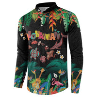 Hawaiian Alohawaii Button Sweatshirt Tribal Sea Animals Tattoo and Tropical Plants - Polynesian Pride