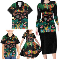 Hawaiian Alohawaii Family Matching Long Sleeve Bodycon Dress and Hawaiian Shirt Tribal Sea Animals Tattoo and Tropical Plants - Polynesian Pride