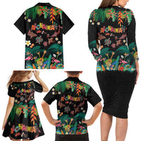 Hawaiian Alohawaii Family Matching Long Sleeve Bodycon Dress and Hawaiian Shirt Tribal Sea Animals Tattoo and Tropical Plants LT03 - Polynesian Pride