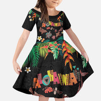 Hawaiian Alohawaii Family Matching Mermaid Dress and Hawaiian Shirt Tribal Sea Animals Tattoo and Tropical Plants LT03 Daughter's Dress Black - Polynesian Pride