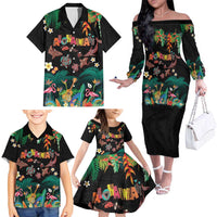 Hawaiian Alohawaii Family Matching Off The Shoulder Long Sleeve Dress and Hawaiian Shirt Tribal Sea Animals Tattoo and Tropical Plants LT03 - Polynesian Pride