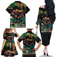 Hawaiian Alohawaii Family Matching Off The Shoulder Long Sleeve Dress and Hawaiian Shirt Tribal Sea Animals Tattoo and Tropical Plants - Polynesian Pride