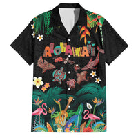Hawaiian Alohawaii Family Matching Off The Shoulder Long Sleeve Dress and Hawaiian Shirt Tribal Sea Animals Tattoo and Tropical Plants LT03 Dad's Shirt - Short Sleeve Black - Polynesian Pride