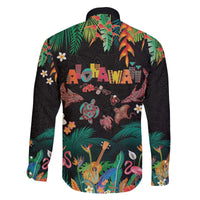 Hawaiian Alohawaii Family Matching Off The Shoulder Long Sleeve Dress and Hawaiian Shirt Tribal Sea Animals Tattoo and Tropical Plants - Polynesian Pride