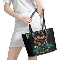 Hawaiian Alohawaii Leather Tote Bag Tribal Sea Animals Tattoo and Tropical Plants - Polynesian Pride