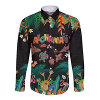 Hawaiian Alohawaii Long Sleeve Button Shirt Tribal Sea Animals Tattoo and Tropical Plants - Polynesian Pride