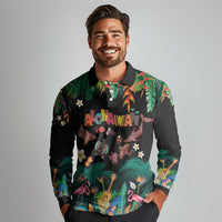 Hawaiian Alohawaii Long Sleeve Polo Shirt Tribal Sea Animals Tattoo and Tropical Plants - Polynesian Pride