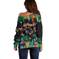 Hawaiian Alohawaii Off Shoulder Sweater Tribal Sea Animals Tattoo and Tropical Plants - Polynesian Pride
