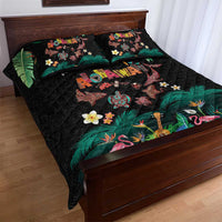 Hawaiian Alohawaii Quilt Bed Set Tribal Sea Animals Tattoo and Tropical Plants - Polynesian Pride