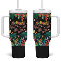 Hawaiian Alohawaii Tumbler With Handle Tribal Sea Animals Tattoo and Tropical Plants - Polynesian Pride