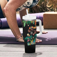 Hawaiian Alohawaii Tumbler With Handle Tribal Sea Animals Tattoo and Tropical Plants - Polynesian Pride