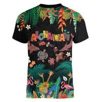 Hawaiian Alohawaii Women V-Neck T-Shirt Tribal Sea Animals Tattoo and Tropical Plants - Polynesian Pride