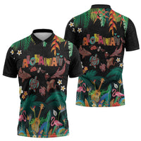 Hawaiian Alohawaii Zipper Polo Shirt Tribal Sea Animals Tattoo and Tropical Plants - Polynesian Pride