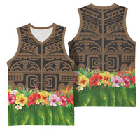 Hawaiian Hula Costume Basketball Jersey Tribal Tattoo and Tropical Plants Skirt - Polynesian Pride