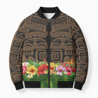 Hawaiian Hula Costume Bomber Puffer Jacket Tribal Tattoo and Tropical Plants Skirt - Polynesian Pride