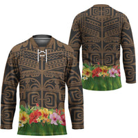 Hawaiian Hula Costume Hockey Jersey Tribal Tattoo and Tropical Plants Skirt LT03 - Polynesian Pride