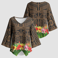 Hawaiian Hula Costume Kimono Sleeve Blouse Tribal Tattoo and Tropical Plants Skirt - Polynesian Pride