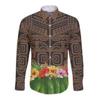 Hawaiian Hula Costume Long Sleeve Button Shirt Tribal Tattoo and Tropical Plants Skirt - Polynesian Pride