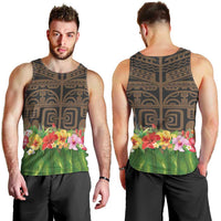 Hawaiian Hula Costume Men Tank Top Tribal Tattoo and Tropical Plants Skirt - Polynesian Pride