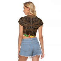 Hawaiian Hula Costume Raglan Cropped T Shirt Tribal Tattoo and Tropical Plants Skirt LT03 - Polynesian Pride