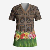 Hawaiian Hula Costume Scrub Top Tribal Tattoo and Tropical Plants Skirt - Polynesian Pride