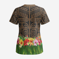 Hawaiian Hula Costume Scrub Top Tribal Tattoo and Tropical Plants Skirt - Polynesian Pride