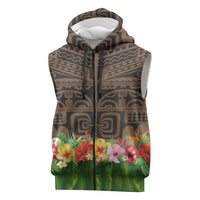 Hawaiian Hula Costume Sleeveless Zip Hoodie Tribal Tattoo and Tropical Plants Skirt - Polynesian Pride
