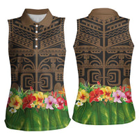 Hawaiian Hula Costume Women Sleeveless Polo Shirt Tribal Tattoo and Tropical Plants Skirt - Polynesian Pride