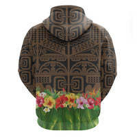 Hawaiian Hula Costume Zip Hoodie Tribal Tattoo and Tropical Plants Skirt - Polynesian Pride