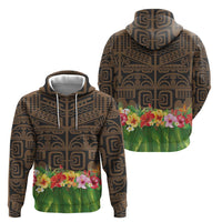 Hawaiian Hula Costume Zip Hoodie Tribal Tattoo and Tropical Plants Skirt - Polynesian Pride