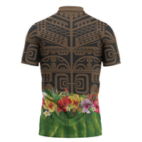Hawaiian Hula Costume Zipper Polo Shirt Tribal Tattoo and Tropical Plants Skirt LT03 - Polynesian Pride