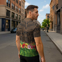 Hawaiian Hula Costume Zipper Polo Shirt Tribal Tattoo and Tropical Plants Skirt - Polynesian Pride