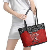 Aotearoa Toitu Te Tiriti Leather Tote Bag Taniwha Tribal Motifs