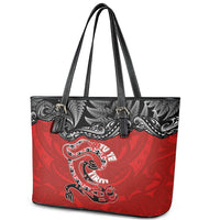 Aotearoa Toitu Te Tiriti Leather Tote Bag Taniwha Tribal Motifs