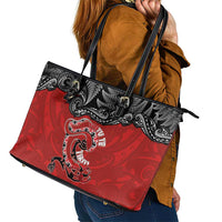 Aotearoa Toitu Te Tiriti Leather Tote Bag Taniwha Tribal Motifs