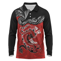 Personalised Aotearoa Toitu Te Tiriti Long Sleeve Polo Shirt Taniwha Tribal Motifs LT03 Multicolor - Polynesian Pride