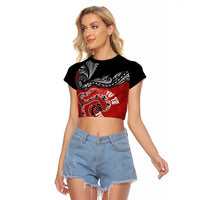 Personalised Aotearoa Toitu Te Tiriti Raglan Cropped T Shirt Taniwha Tribal Motifs LT03 Female Multicolor - Polynesian Pride