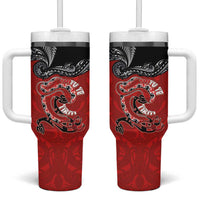 Aotearoa Toitu Te Tiriti Tumbler With Handle Taniwha Tribal Motifs LT03 One Size: 40 oz Multicolor - Polynesian Pride
