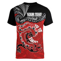 Personalised Aotearoa Toitu Te Tiriti Women V-Neck T-Shirt Taniwha Tribal Motifs