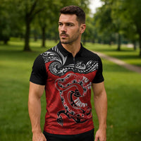 Personalised Aotearoa Toitu Te Tiriti Zipper Polo Shirt Taniwha Tribal Motifs LT03 - Polynesian Pride