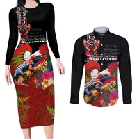 Aotearoa Toitu Te Tiriti Couples Matching Long Sleeve Bodycon Dress and Long Sleeve Button Shirt Waitangi-Honour The Treaty NZ Tuatara and Plants LT03 Multicolor - Polynesian Pride