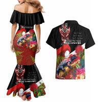 Aotearoa Toitu Te Tiriti Couples Matching Mermaid Dress and Hawaiian Shirt Waitangi-Honour The Treaty NZ Tuatara and Plants LT03 - Polynesian Pride
